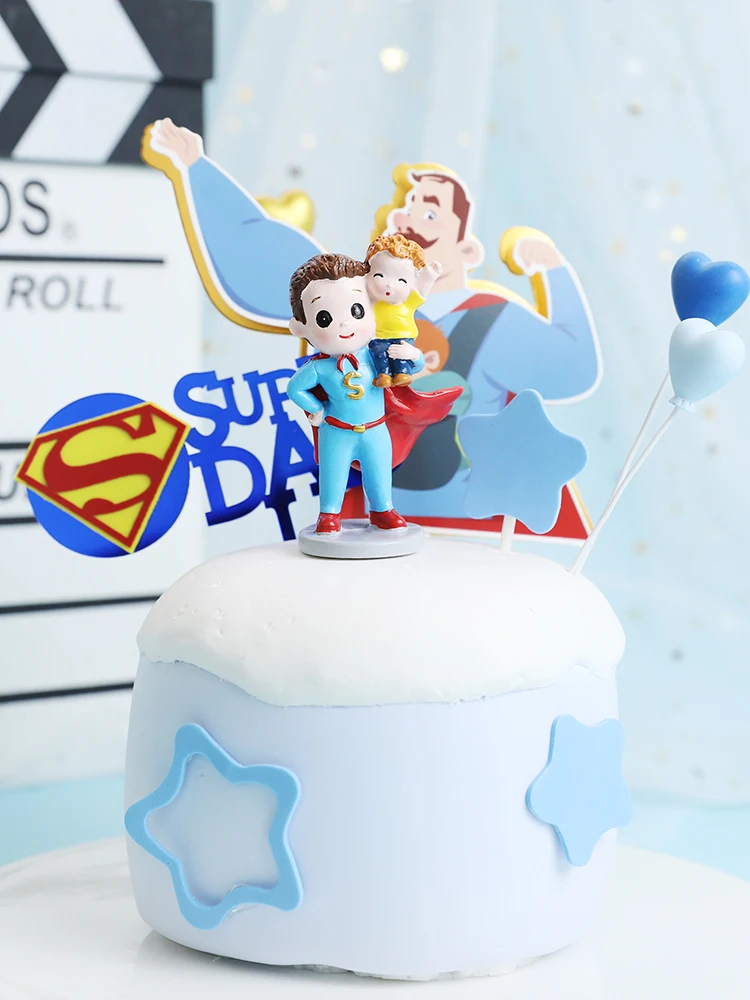 Hold Baby Super Dad Daddy Father\'s Day Cake Topper for Dad\'s Birthday Party Decorations Baking Supplies Love Gifts