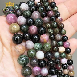 AAA Genuine Natural Colorful Tourmaline Loose Stone Beads Round Beads For Jewelry Making DIY Bracelet Accessories 15