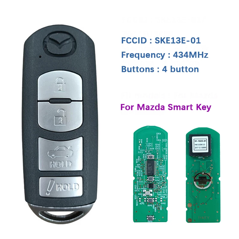 

CN026017 Aftermarket 4 Button Mazda Smart key With 434MHz Mitsubishi System FCCID SKE13E-02
