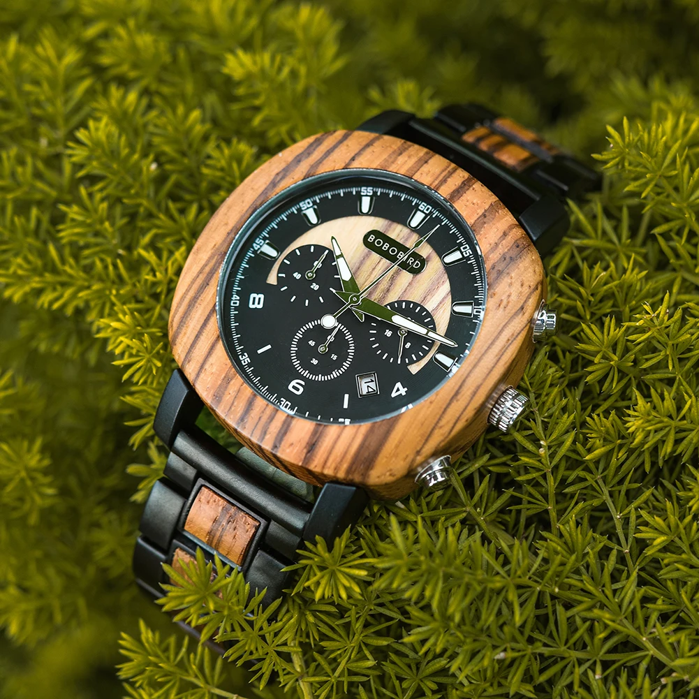 Relogio Masculino BOBO BIRD Wood Watch Men Stopwatches Handmade Chronograph Quartz Watches Wristwatch Gift for Male Dropshipping