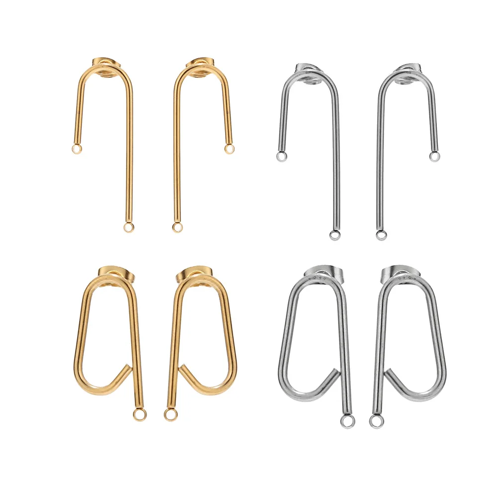 10pcs Stainless Steel Gold Earring Components with Hole U Earring Posts for DIY Jewelry Making Anti-allergy