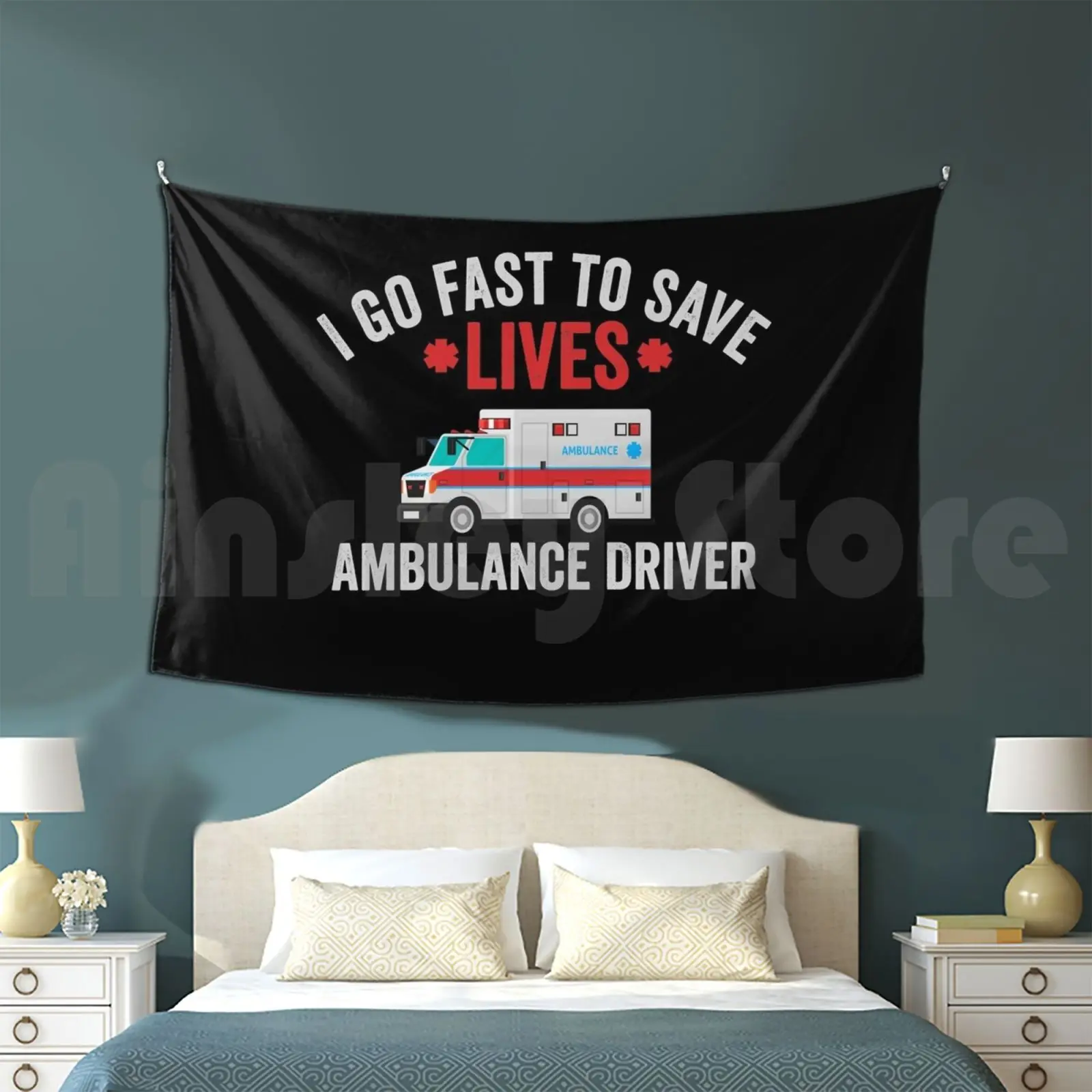 I Go Fast To Save Lives Ambulance Driver Tapestry Living Room Bedroom Ambulance Funny Drive Wee Woo Bus Humor Nurse