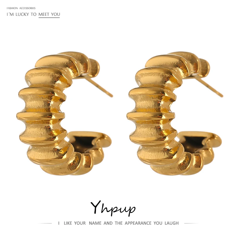 Yhpup Stainless Steel Unusual Earrings Simple Metal 18 K PVD Plated Geometric Stud Fashion Jewelry украшения бижутерия Gift