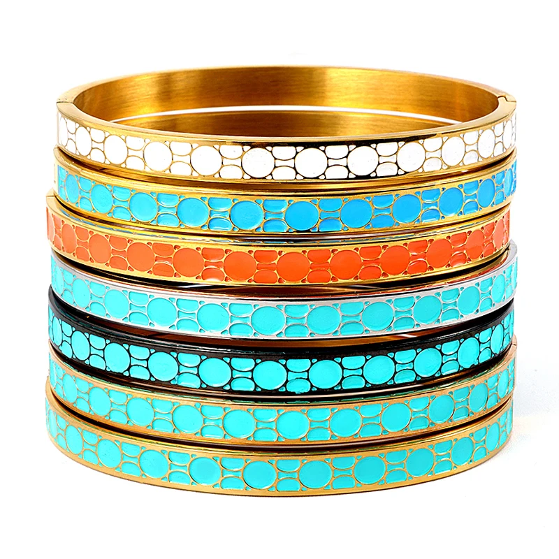 Luxury Blue Enamel Design Bracelet & Bangles Stainless Steel Bangle Gold Jewelry For Women Love Wedding Brand Gift Bijoux femme