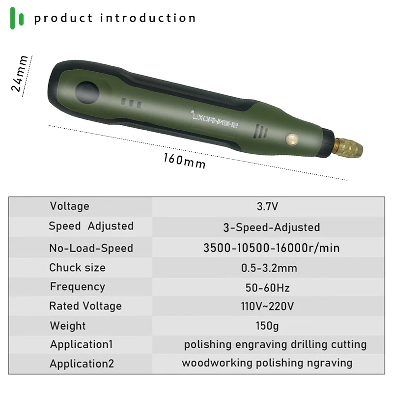 3.7V Cordless Grinder Electric Drill Rotary Tool 3-Speed Adjustable Mini Engraving Pen Cutting PolishingWith Dremel Accessories