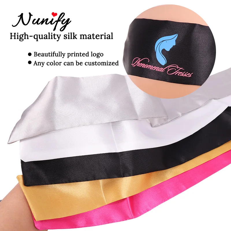 Nunify New Customize Logo Wig Band For Edges Fix Edge Wrap For Wigs Satin Hair Wrap Strip For Edges Silk Headband Belt 6*100Cm