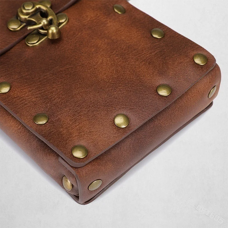 Borsa a marsupio medievale cintura in pelle portafoglio da sella uomo donna Steampunk Viking Pirate Costume antico accessorio per ingranaggi Cosplay per adulto