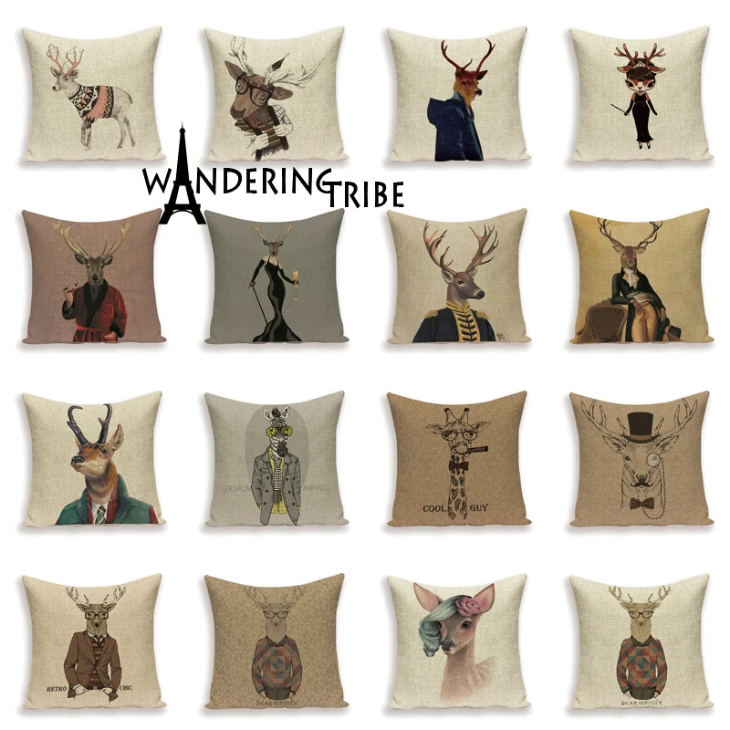 Hot Sale Nordic Elk Cushion Covers Rustic Pillow Finery Deer PillowCase Chair Large Linen Home Decor Animal Pillows Covers Case