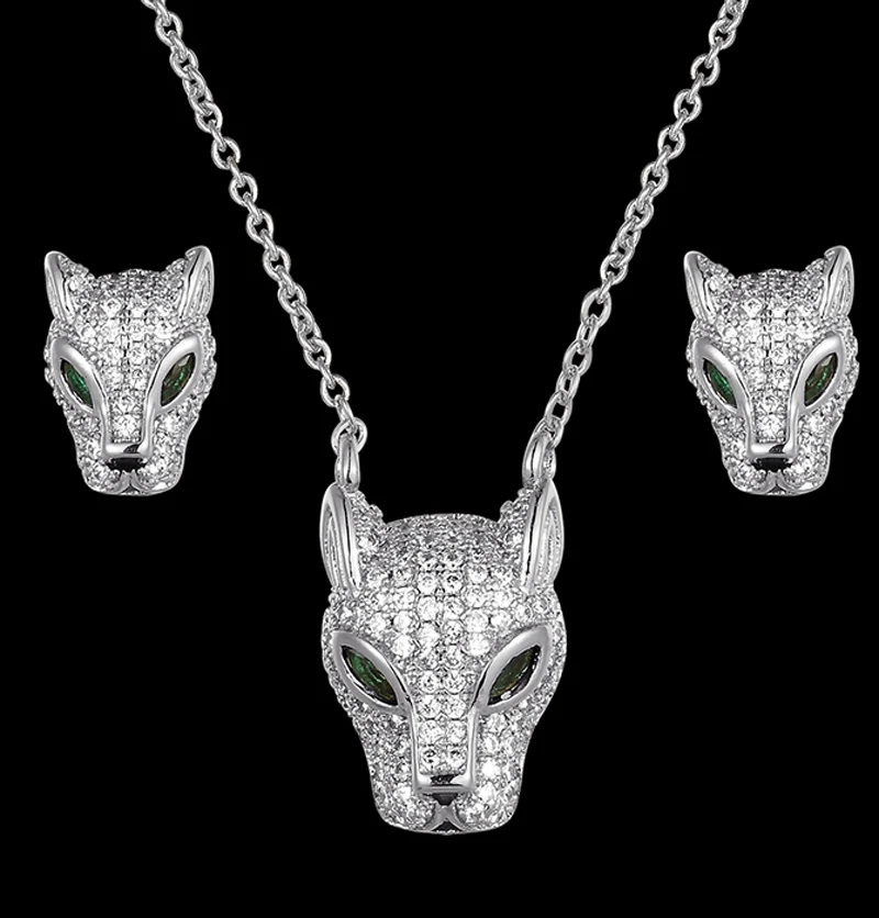 Zlxgirl Love leopard pendant with Earrings for men Jewelry Set AAA micro pave cubic zircon copper necklace sets fashion jewelry