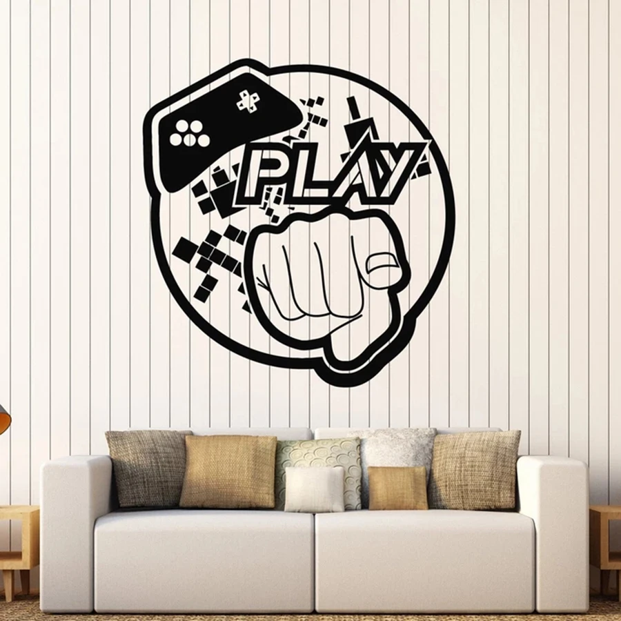 Play Games Wall Decal Video Game Hand Pattern Art Teen Room Playroom Interior Decor Gaming Vinyl Window Stickers Creative M235