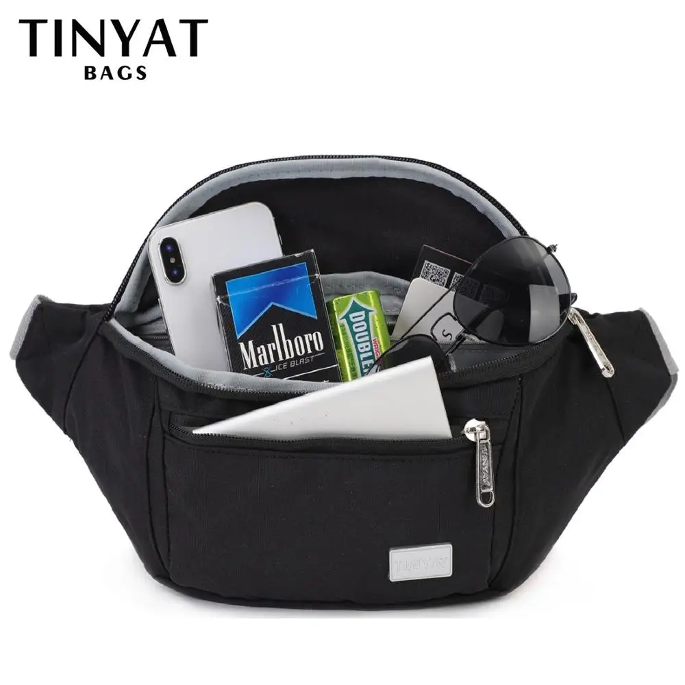 TINYAT Men Waist Bag Pack Travel Phone Belt Bag Pouch for Men Women Casual Shoulder Crossbody Canvas Bag for Belt Unisex Hip Bag