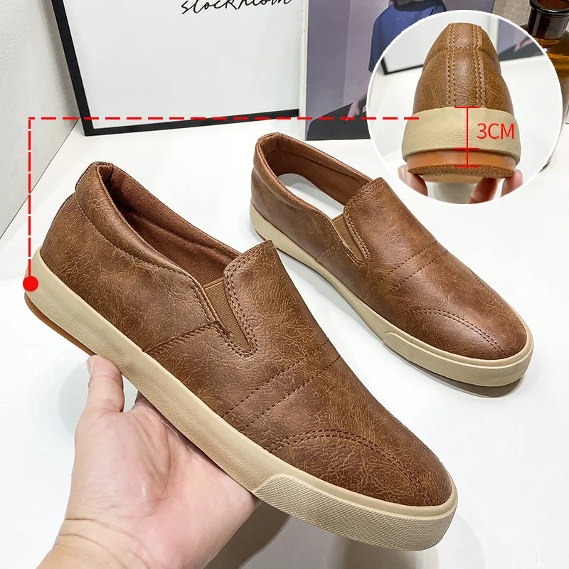 New Leisure Men Pu Leather Flats Shoes Slip On Outdoor Casual Shoes Low Top Lazy Shoes Non Slip Loafers Moccasins For Male