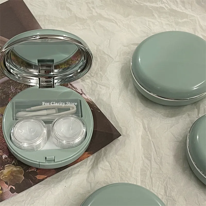 Pure Desire Green Round Color Contact Lens Case Box Women Elegant Portable Color Contact Lenses Container Travel Set Gift Girl