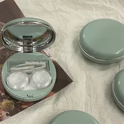 Pure Desire Green Round Color Contact Lens Case Box Women Elegant Portable Color Contact Lenses Container Travel Set Gift Girl