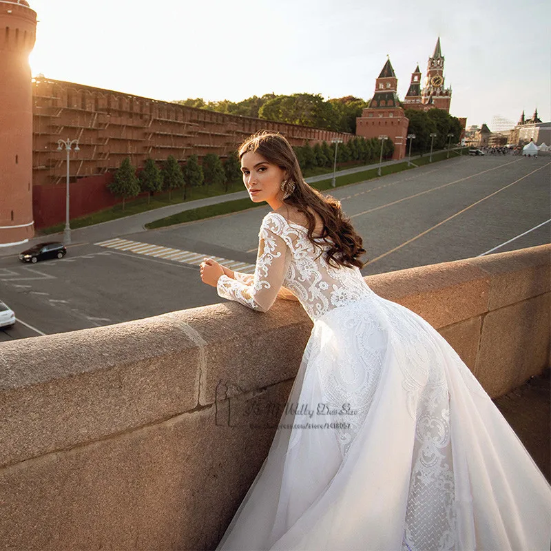 Vestido de novia de Manga larga, ropa de Novia de encaje, Vintage, 2021