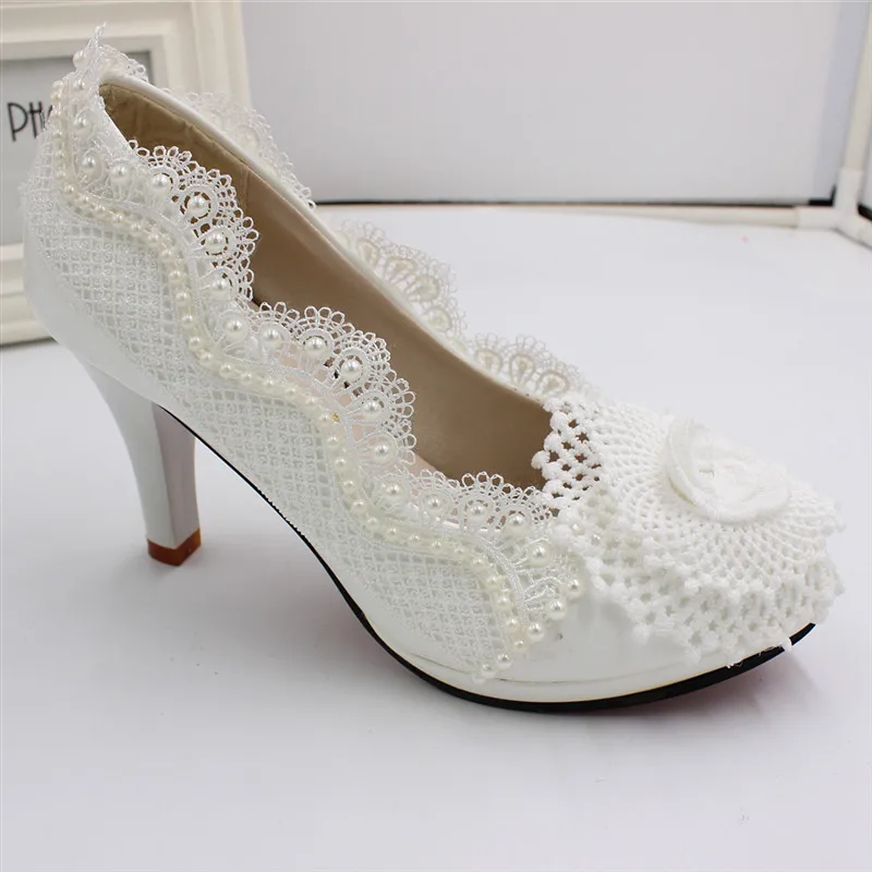 Lace wedding shoes 2020 new high-heeled bridal shoes White wedding dress waterproof platform leather shoes hot seller lace BH160