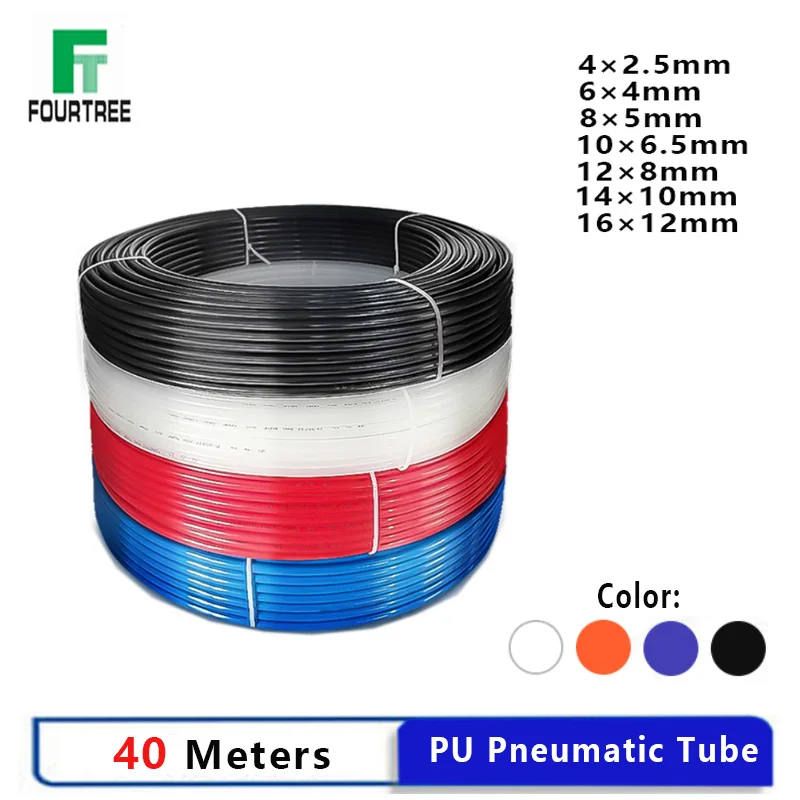 

40Meters Pneumatic Pipe Component Parts 4×2.5 6×4 8×5 10×6.5 12×8mm Connector Fitting Valve PU Line Hose Tube For Compressor