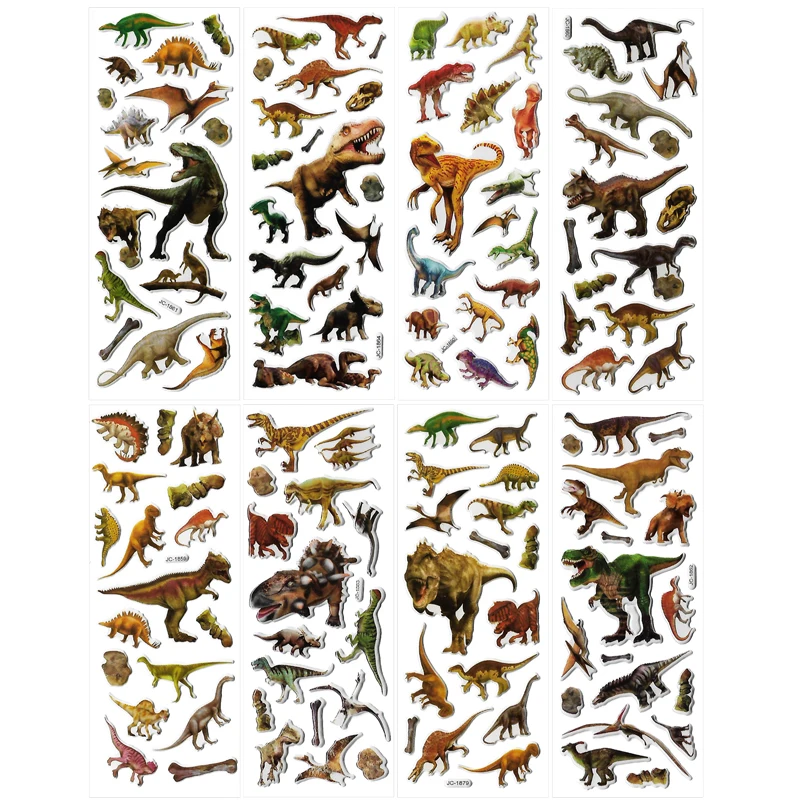 8 Sheets 120+pcs 3D Dinosaur Stickers DIY Waterproof Classic Bubble Stickers Scrapbook Decoration Toys Children Kids Boy Gifts