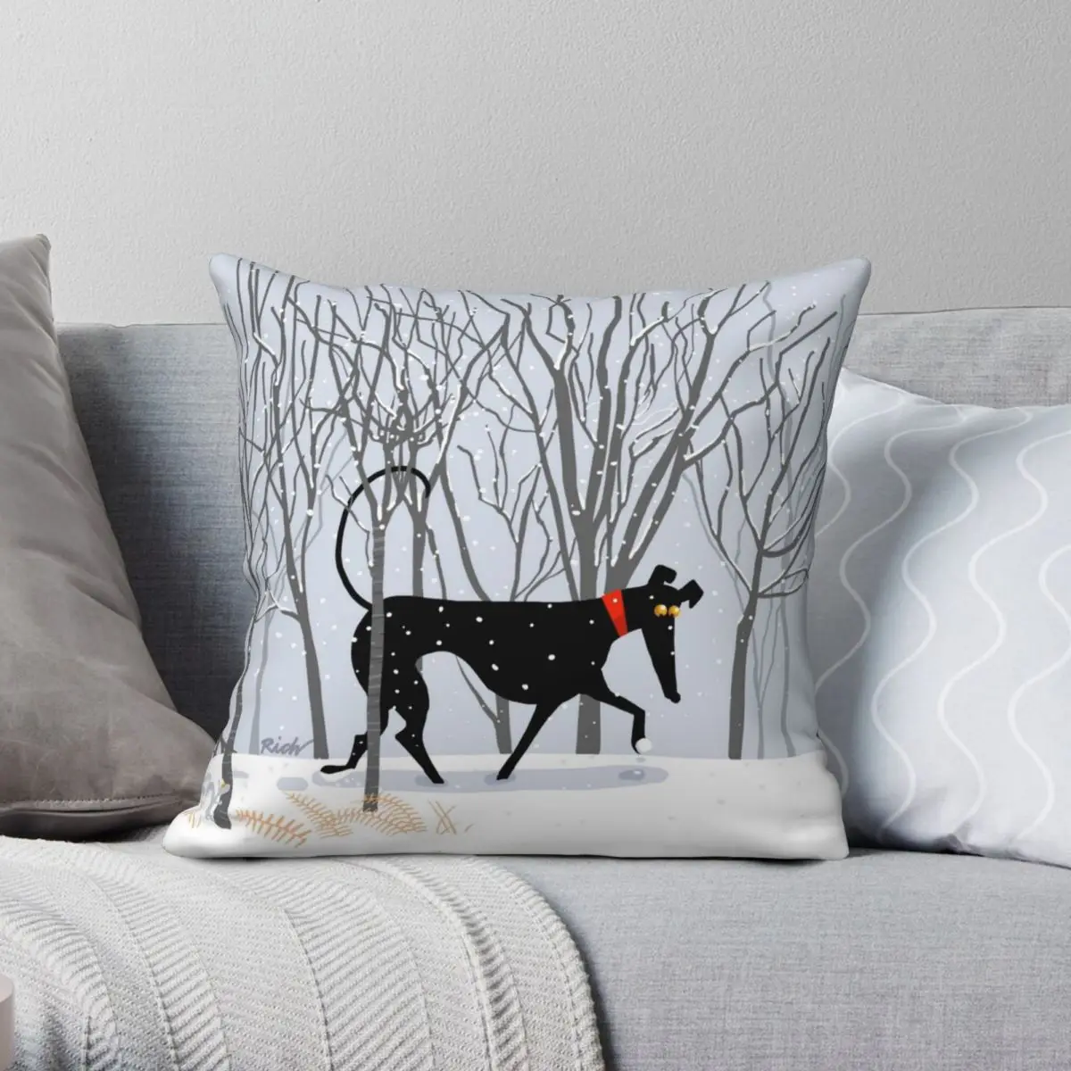 Winter Hound Square Pillowcase Polyester Linen Velvet Creative Zip Decor Throw Pillow Case Bed Cushion Cover