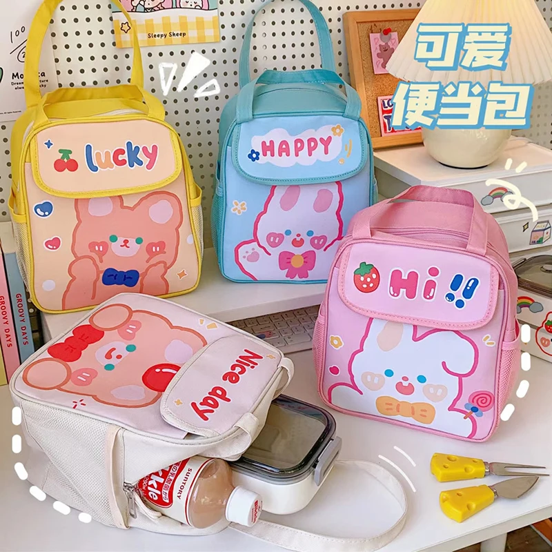 New Cute Lunch Bag For Girls Cartoon Rabbit Oxford Fresh Cooler Bags Kawaii Thermal Breakfast Box Portable Picnic Travel WY383