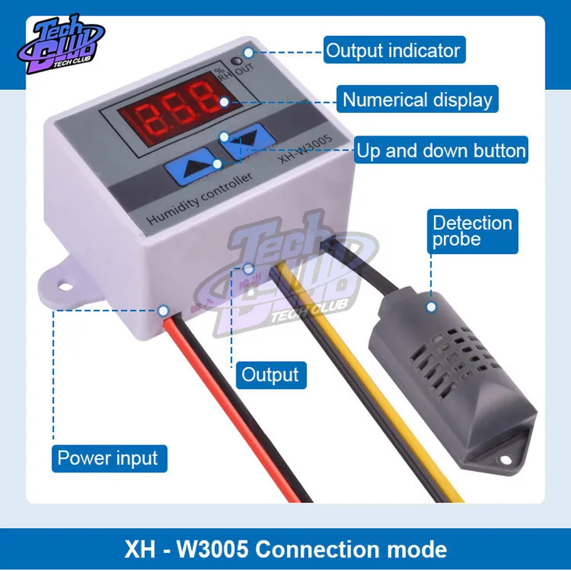 0~99%RH XH-W3005 Digital Humidity Controller 220V 12V 24V Hygrometer Humidity Control Switch Hygrostat with NTC Humidity Sensor