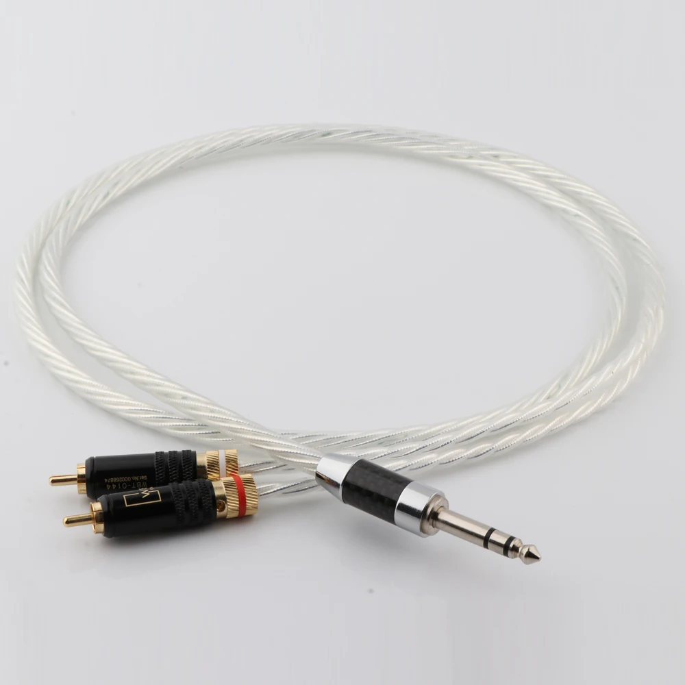 Hi-End Odin Silver Plated 6.35mm Jack (1/4') 1/4inch TRS(male) to Dual(2) RCA Phono Splitter Audio Extension Cable HiFi