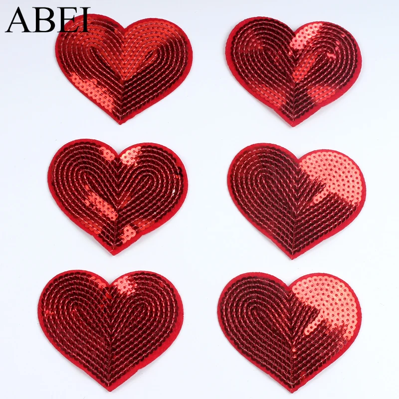 10pcs Big Red Patch Iron On Sequined Heart Patches DIY Stickers For Jeans Bags Shoes Hats Coats Sewing Fabric Appliques