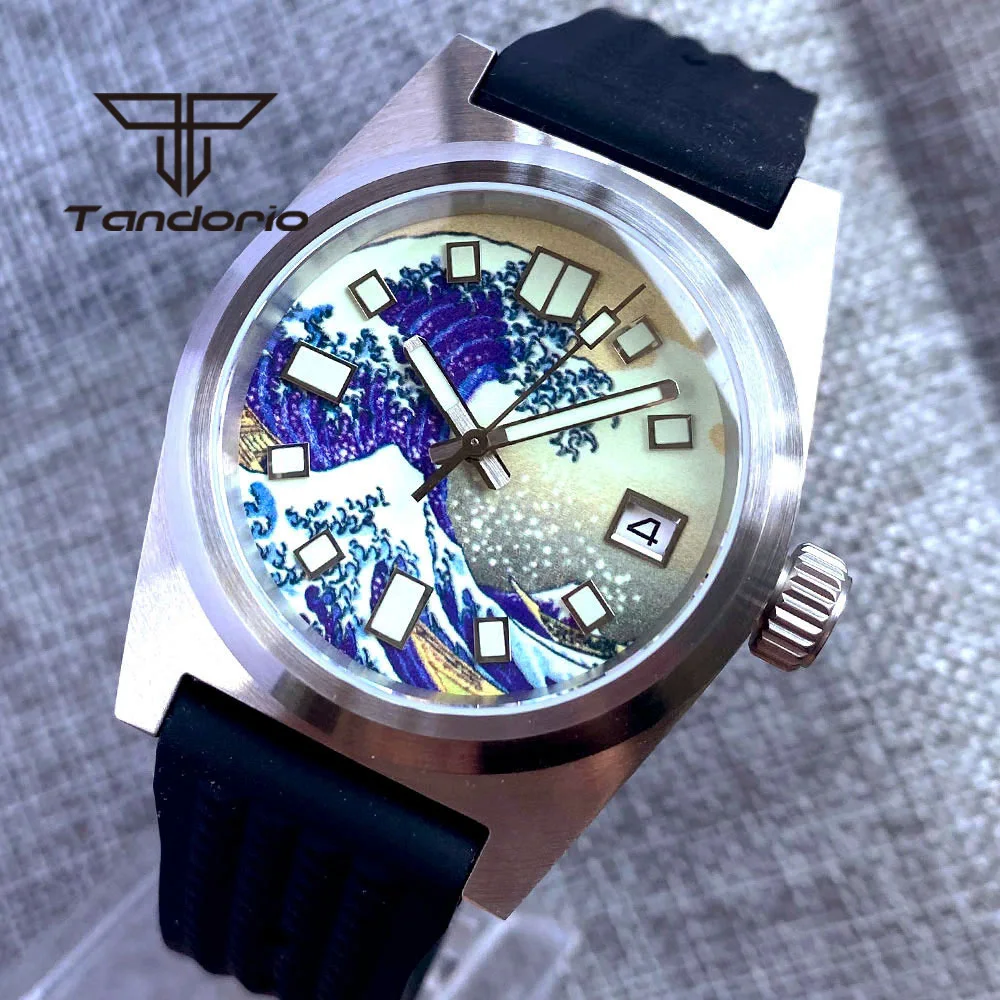 Tandorio 38mm 24 Jewels NH35A Automatic Men Watch Luminous Kagawana Dial Sapphire Glass 20Bar Brushed Case Leather/Rubber Strap