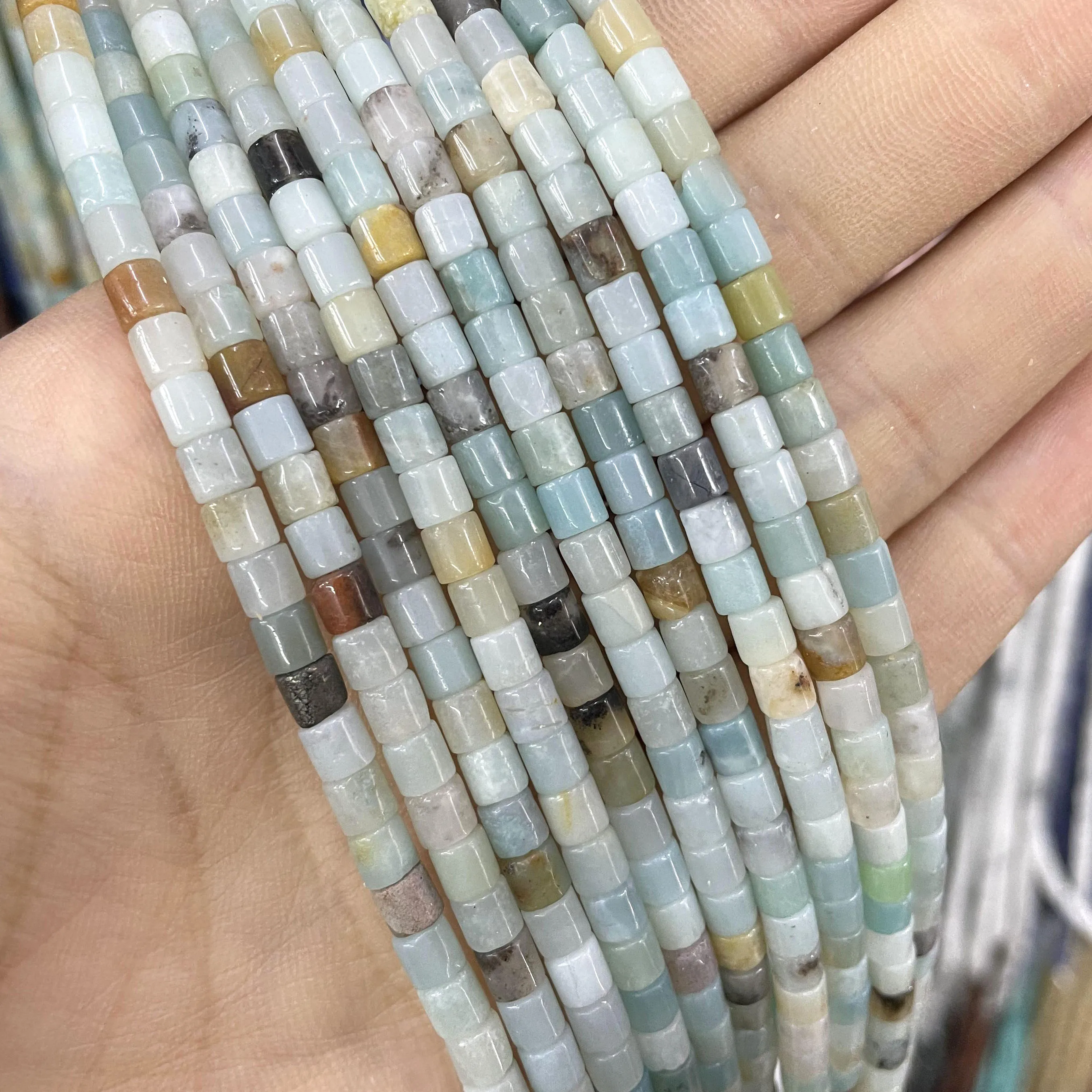 4*4mm Natural Stone Cylindrical Shape Turquoises Agates Jaspers Loose Beads For Jewelry Making DIY Bracelet Necklace Accessories