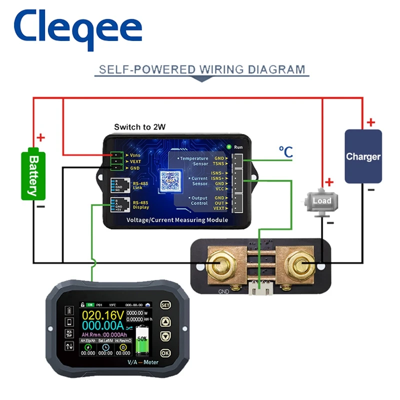 Cleqee KG110F Battery Coulometer 120V 100A Coulomb Meter Battery Indicator Capacity Tester LCD Power Display Phones Control