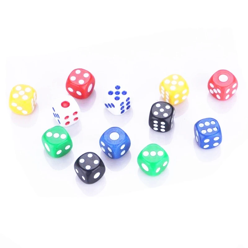 10pcs 14mm Opaque Colorful Poker Chips dice Six Sided Spot Fun Board game Dice Games Party Dice