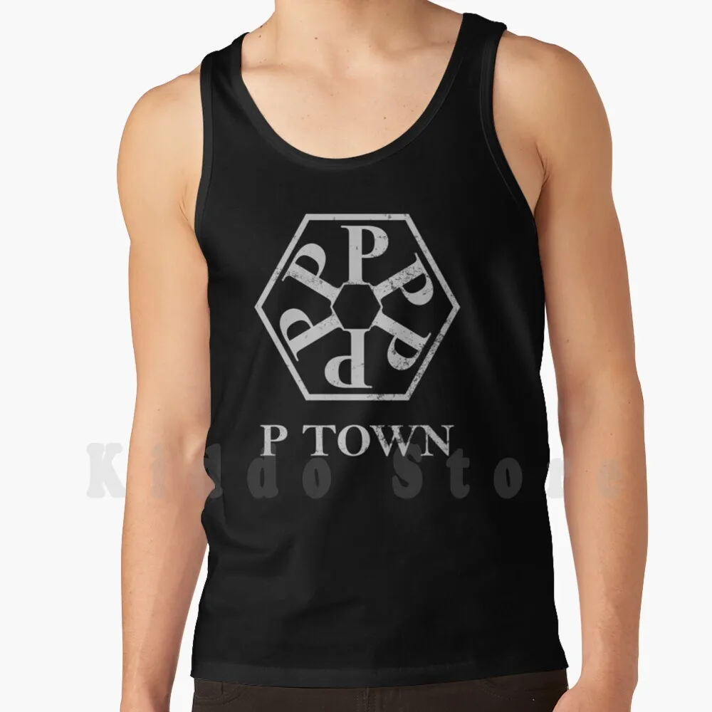 

P Town ( Pomona-Distressed ) Майки Жилет 100% хлопок Pomona California P Town Los Angeles La County City Inland Empire