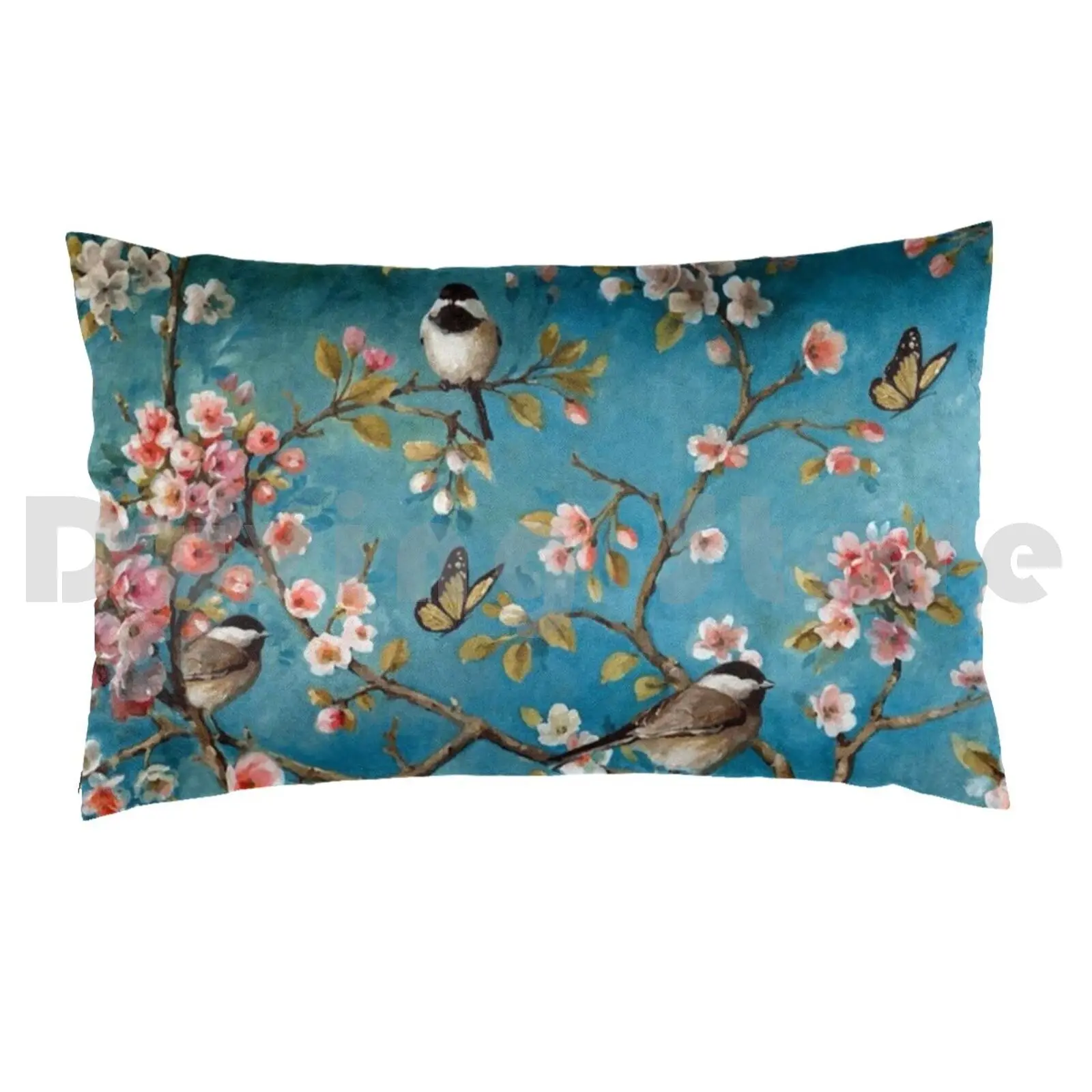 Birds & Cherry Blossom Flowers Pillow Case Printed 50x75 Blackrabbit33 Face Original Vintage Distressed