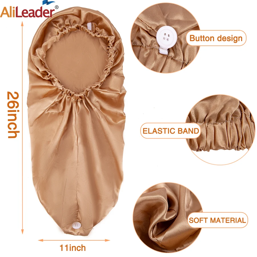 Satin Bonnet Large Sleep Cap With Button Long Hair For Braids Satin Cap For Women Silk Night Cap Elastic Band For Sleeping