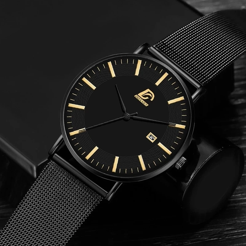 Fashion Mens Minimalist Watches Classic Black Stainless Steel Mesh Belt Wristwatch Men Business Quartz Watch relogio masculino