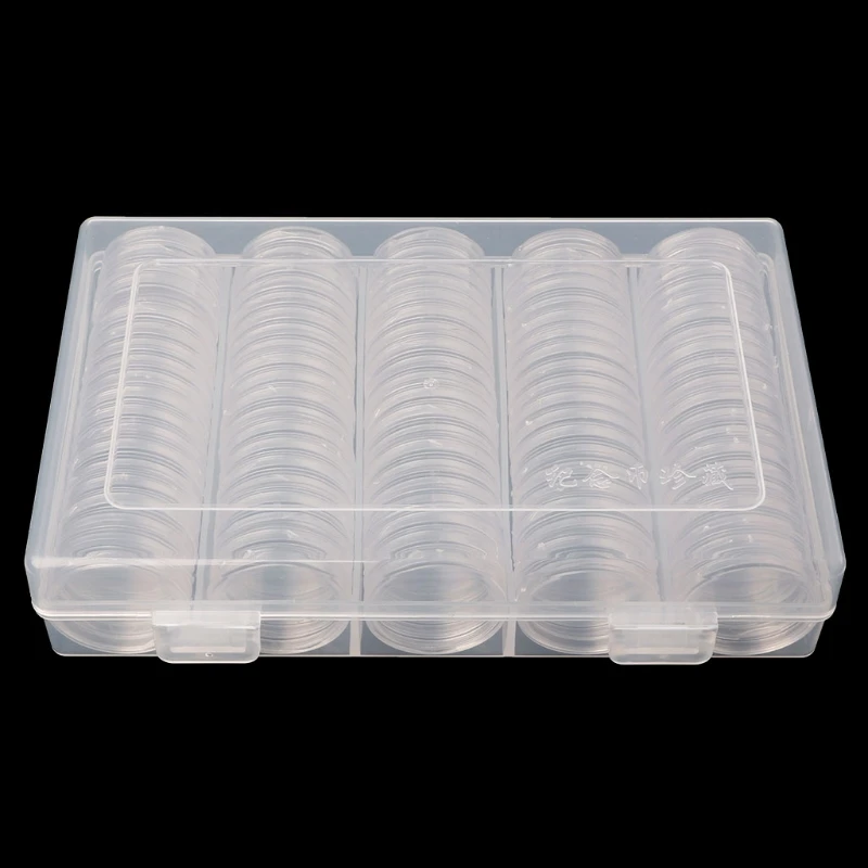 27mm 100 Coin Holder Capsules Round Box Plastic collectibles Storage Organizer