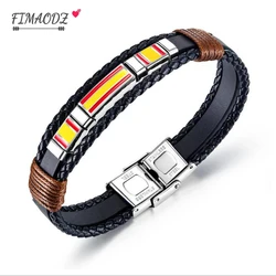 FIMAODZ 2020 Newest Spain Flag Bracelet Men Stainless Steel Vintage Handwoven Multilayer Leather Bracelets High Quality Jewelry