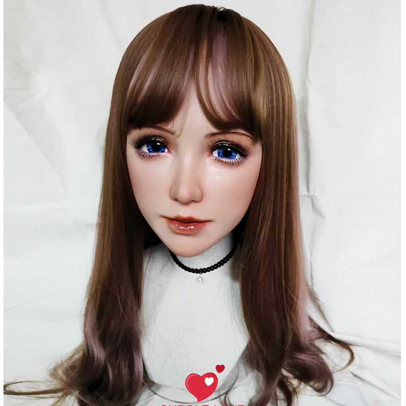 (Shu-01)Female Sweet Girl Resin Half Head Kigurumi BJD Eyes Crossdress Cosplay Japanese Anime Role Lolita Mask Skin-Like Makeup