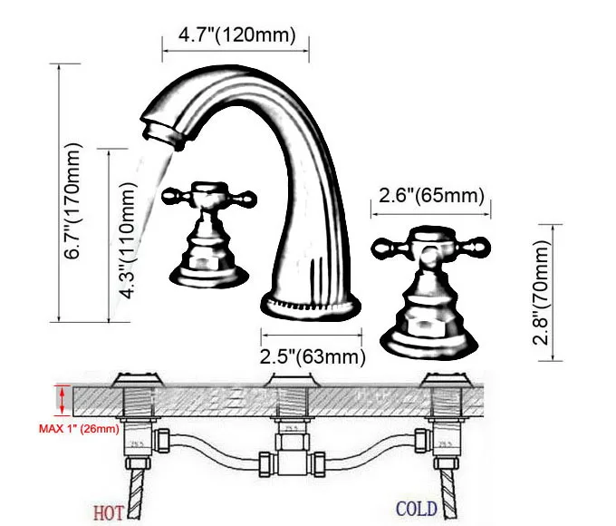 Widespread Antique Red Copper 2 Handle Basin Faucet Kitchen Bathroom Sink Faucet 3 Hole Deck Mount Hot and Cold Mixer Tap 2rg079