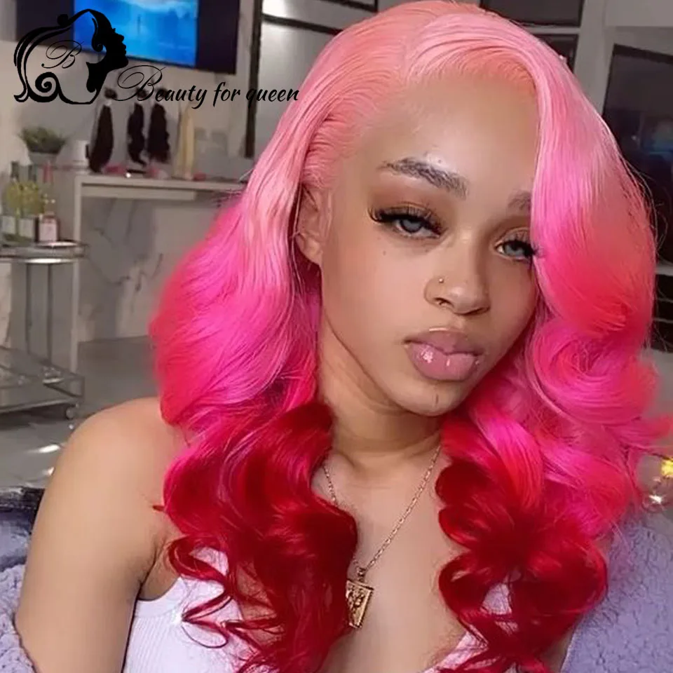 Pink Lace Front Human Hair Wigs 150% Brazilian Remy Hair HD Transparent Lace Frontal Wigs For Women Pre Plucked Lace Front Wig