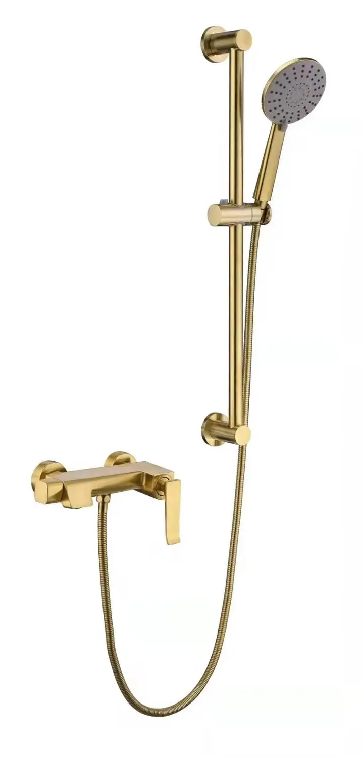 

Brushed gold brass bathroom shower faucet set with slide bar two functions faucet with Water outlet handheld shower head set