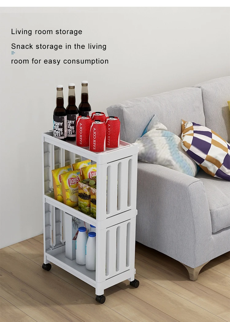 Küchen-Aufbewahrungsregal für Lebensmittel, Kühlschrank-Seitenregal, 2/3/4-lagig, abnehmbar, mit Rollen, Badezimmer-Organizer, Regal für Spalten, neu – Detail 9