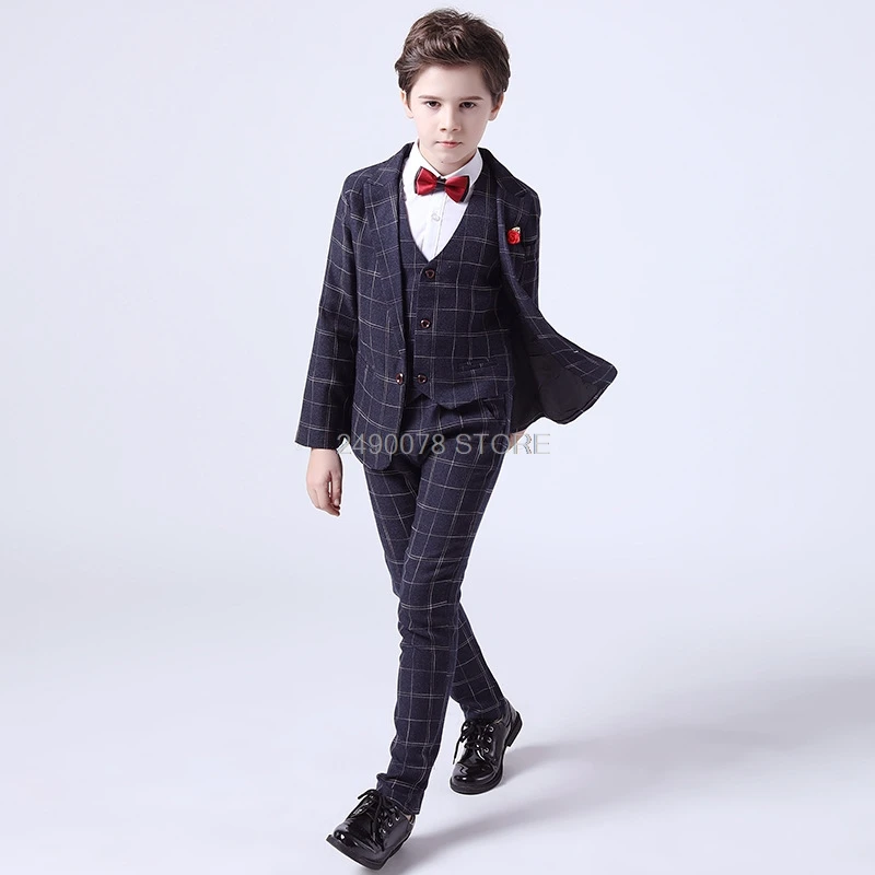 

Prince Noble Jacket Vest Pants Bowtie 4Pcs Dress Flower Boys Luxurious Wedding Suit Children Piano Performance Party Costume