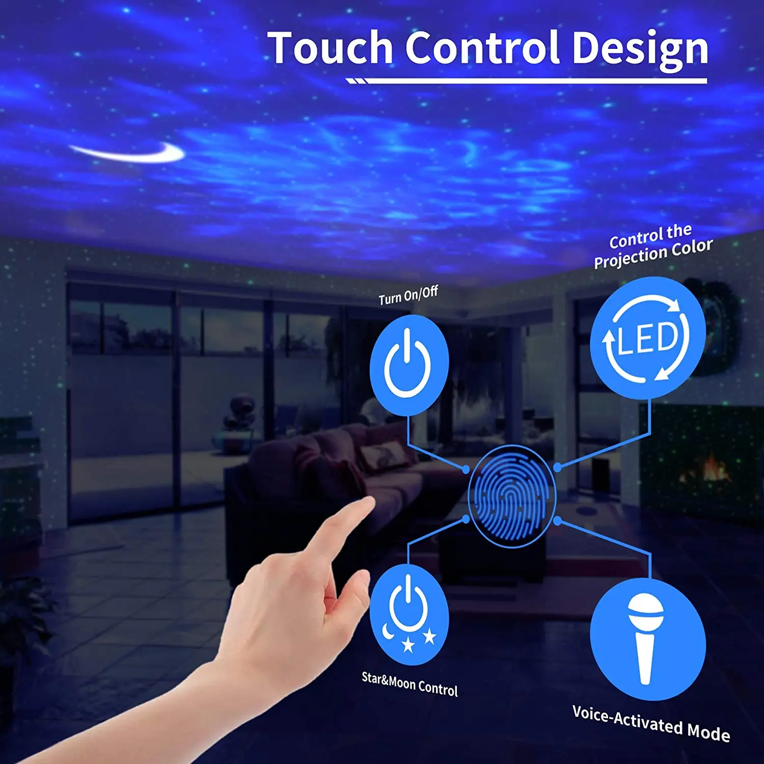 Dropshipping lua estrelada e estrelas wifi céu bebê estrela lua led inteligente luz da noite projetor