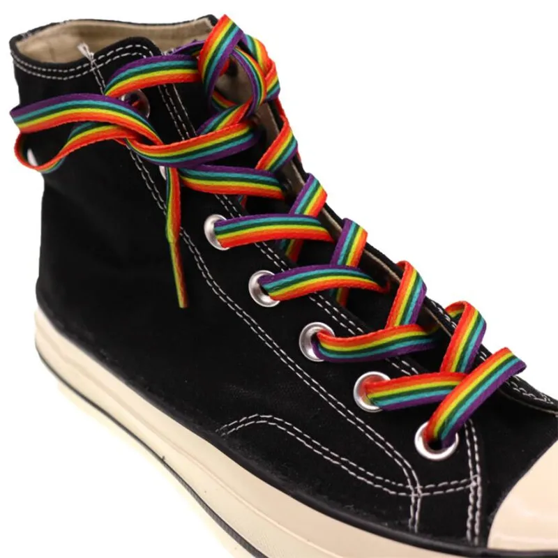 Flat Rainbow Shoelace Gradient Color Low-cut High Top Canvas Shoes Laces Rainbow Personalized Printing Shoelaces Accesories