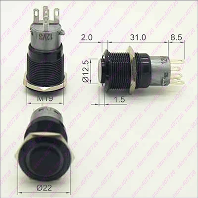 1PC 19MM Blacklight Metal Switch Glowing Ring Push Button 5Pin With LED 12V/24V Auto-Released Not Fixed High head For Dashboard