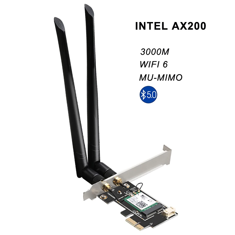 

802.11ax Беспроводной адаптер сетевой карты WiFi6 PCI Express Dongle 3000M с беспроводным адаптером Intel AX200 для ПК