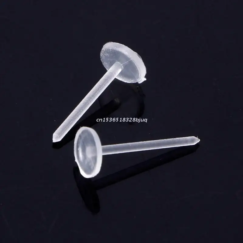 100PCS Invisible Clear Plastic 5mm 3mm Flat Blank Pad Earring Pin Ear Post Dropship