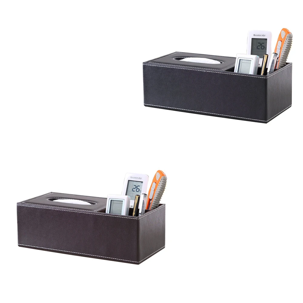 Leatherette Tissue Box Cover Desktop Decor Organizer Multi-function Tissue Box Pen Pencil Holder Remote Control Dispenser