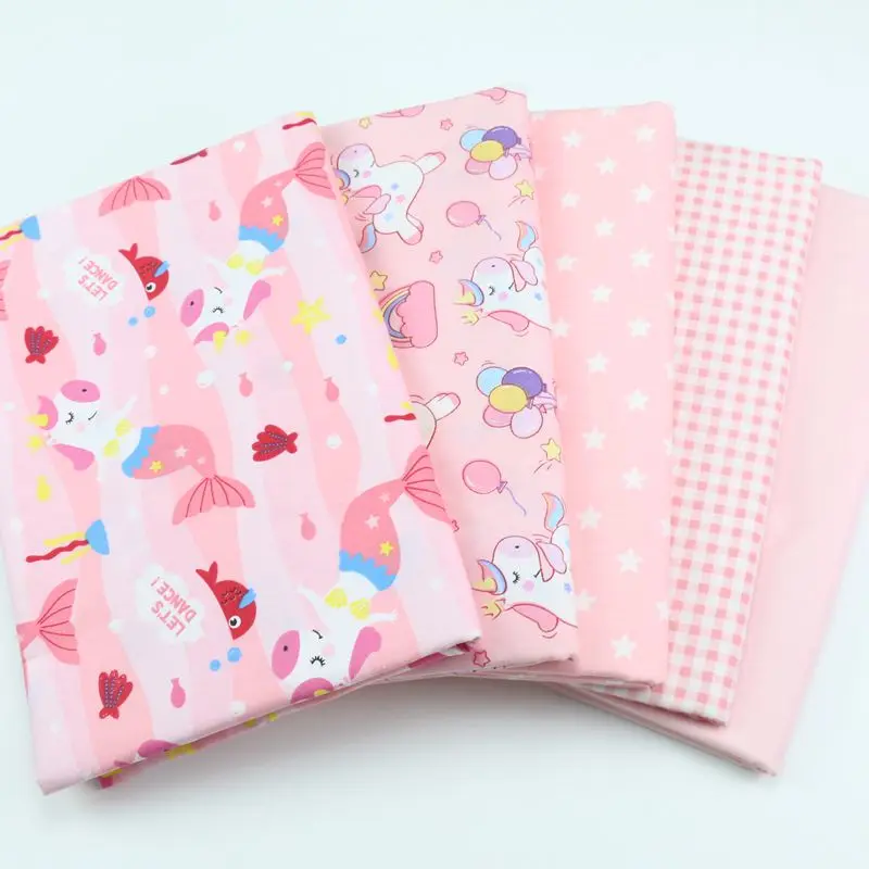 Syunss Cute Pink Mermaid Print Diy Patchwork Cloth For Quilt Baby Cribs Cushions Dress Sewing Tissus Twill Cotton Fabric Tecido